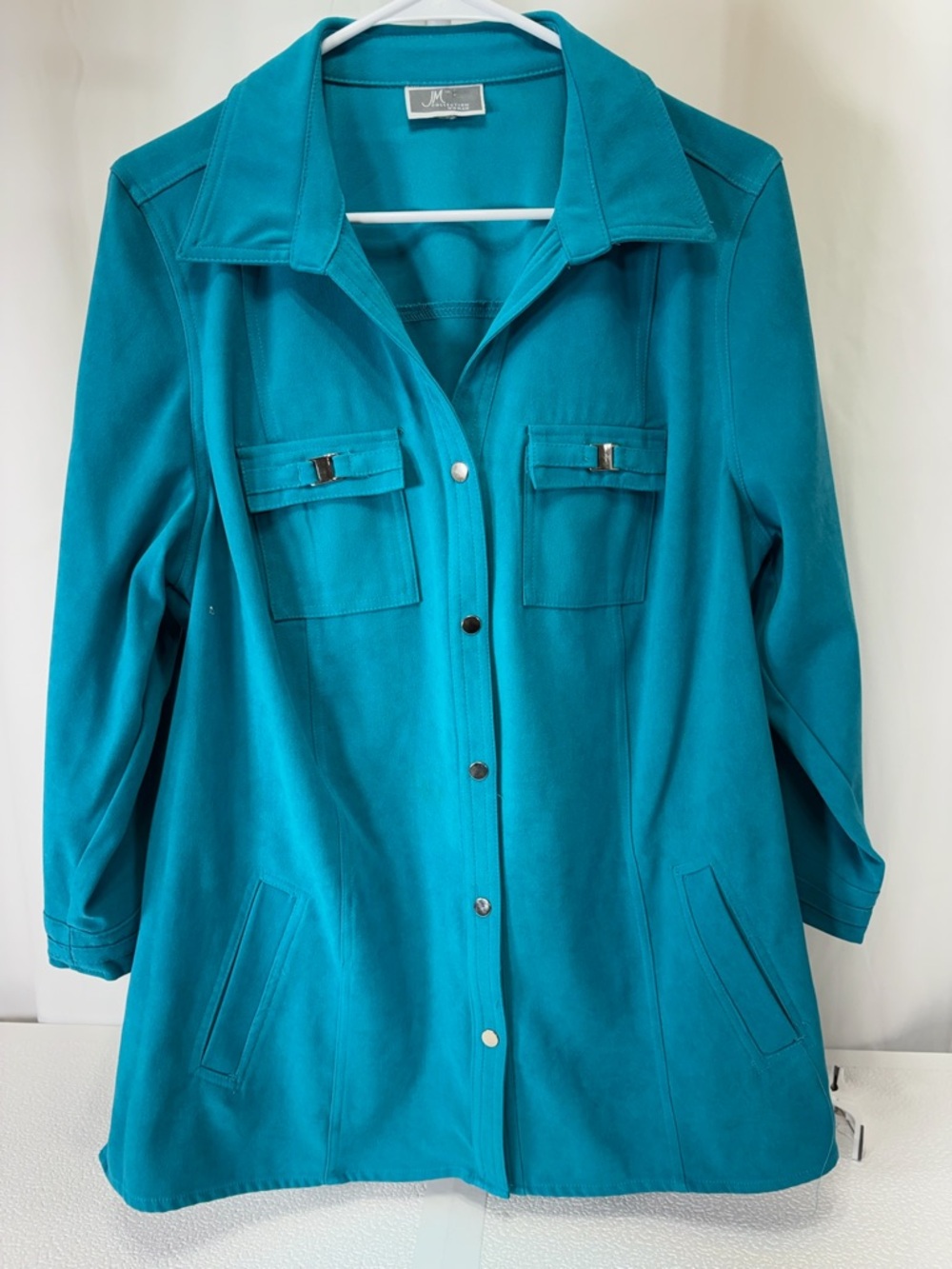 JM Collection Teal Snap-Front Lightweight Trench Coat 3020